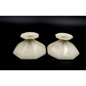 Lenox Special Ivory 24K Gold Fine Bone China Taper Candle Stick Holders Octagon